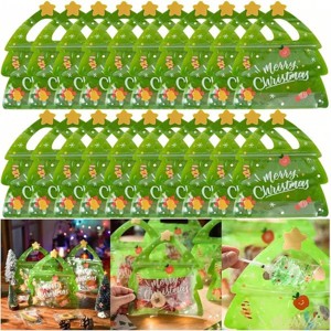 25 Pack Christmas Party Favor Bags with Handles, Self-Sealing Tree Shaped Holiday Gift Bags for Candy, Treats, and Snacks - 1 of 4