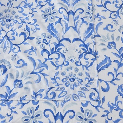 Full Blue Watercolor Floral Microfiber Sheet Set