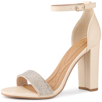 Perphy Women's Open Toe Rhinestone Ankle Strap Chunky Heel Sandals