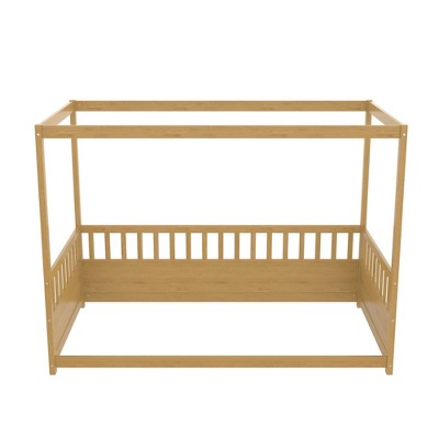 AZL1 Life Concept Beds Rustic Twin Size Platform Bed with Solid Wood Frame, with Slat Support and Underbed Storage, Beige, 76.97"*41.34"*58.27"