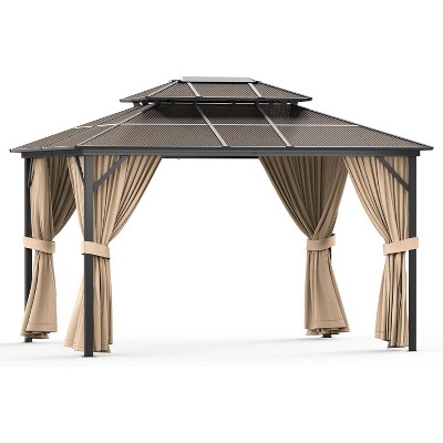 10x13 FT Heavy Duty Aluminum Hardtop Gazebo, Outdoor Double Roof Patio Canopy with Metal Frame and Netting, All-Weather Shelter for Garden