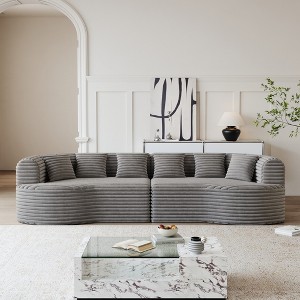 106.3'' Corduroy Oversized Curved Modular Bone-Free Cloud Sectional Sofa with 6 Pillows, Deep Seat and No Assembly Required - 1 of 4