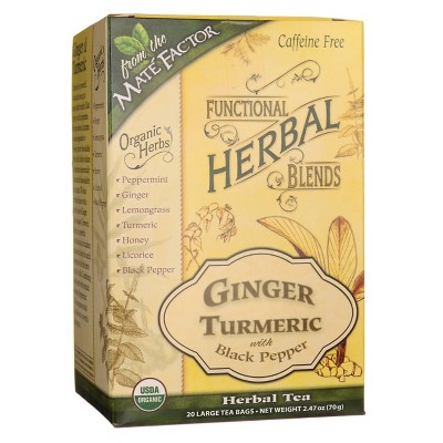 Mate Factor Functional Herbal Blends Tea - Ginger Turmeric with Black Pepper 20 Bag.