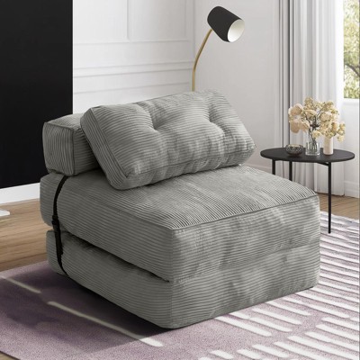 Hooseng Convertible Floor Couch Lazy Sofa, Corduroy Upholstered Folding Futon Sofa Bed With Adjustable Backrest, Foldable Lounge Mattress With Pillow