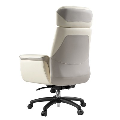 Beige White High Back Swivel Leather Executive Chair
