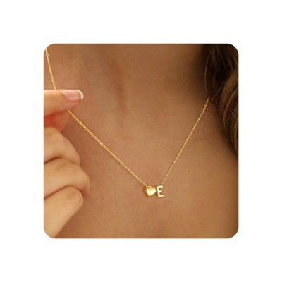 Turandoss Gold Haert Initial Necklace for Women Girls - Dainty 18K Gold Plated Letter Pendant Necklace, Cute Birthday Gifts for Women Girls, 16+2.5In