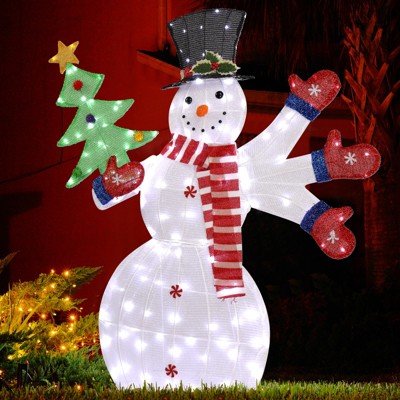 Slickblue Christmas Snowman Decor, Lighted 2D LED Ornament, Holiday Yard Display, Waving Hands, Warm White, 36 Inch