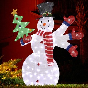 Slickblue Christmas Snowman Decor, Lighted 2D LED Ornament, Holiday Yard Display, Waving Hands, Warm White, 36 Inch - 1 of 4
