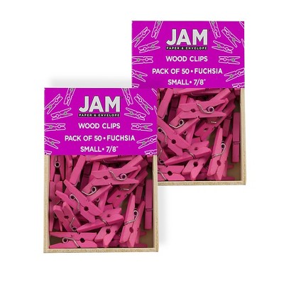 JAM Paper Wood Clip Clothespins Small 7/8 Inch Fuchsia Pink Clothes Pins 230729139A