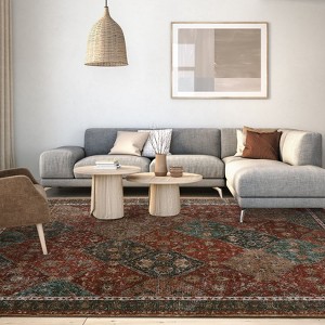 Soft Living Room Rugs 9x12 Extra Large Area Rug Vintage Boho Machine Washable Rug Floral Distressed Stain Resistant Floor Cover Non Slip Thin Carpet - 1 of 4