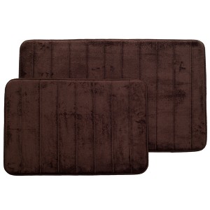 2pc Memory Foam Striped Bath Mat Set Brown - Yorkshire Home: Microfiber, Machine Washable, Non-Slip Backing - 1 of 4
