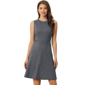 Allegra K Women's Plaid Tweed Sleeveless Fit and Flare Houndstooth Work Dresses
