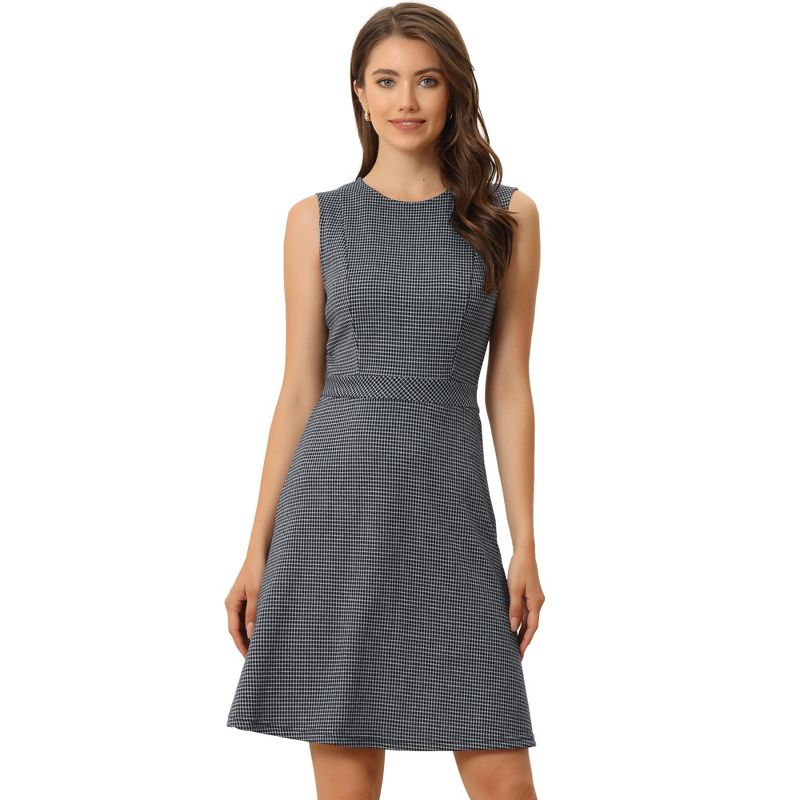 Allegra K Women's Plaid Tweed Sleeveless Fit and Flare Houndstooth Work Dresses, 1 of 7