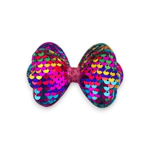 Summer Crystal - Sequin Glitter Stuffed Bow Hair Clip - 1 Pack - 1 of 4