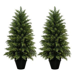 Vitalismo 2/3/4/5 ft. Artificial Topiary Cedar Tree Indoor/Outdoor Faux Cypress Trees UV Resistant Realistic Fake Tree Potted Plants(Set of 2) - 1 of 4