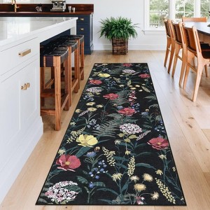 Washable Modern Floral Rug Non Slip Low Pile Rug Soft Throw Floor Cover Foldable Indoor Carpet for Living Room Bedroom Playroom Nursery - 1 of 4