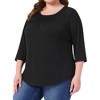 Agnes Orinda Women's Plus Size Crochet Lace Detail Curvy Hem 3/4 Sleeve Solid Casual Tunic Tops - 2 of 4