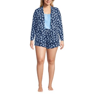 Lands' End Women's Cooling 3 Piece Pajama Set - Long Sleeve Top Cami and Shorts - 1 of 4