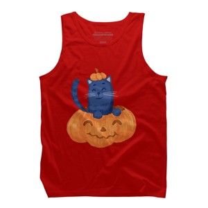 Men's Design By Humans Halloween Cat In A Pumpkin By wubbadub Tank Top - 1 of 3