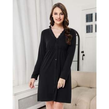 Women's Dress V Neck Long Sleeve Lace Nightgown Casual Loungewear