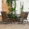 Outsunny 5 Pieces Wicker Patio Dining Set, Foldable Outdoor Table and Chairs with Umbrella Hole, Tempered Glass Table, Dark Brown - 3 of 4