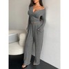 Coolmee Women's Lounge Sets 2 Piece Long Sleeve Crop Top and Wide Leg Pants Casual Loungewear Pajamas Set - 2 of 4