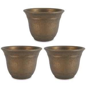 HC Companies Sierra 10 Inch Self Watering Round Plastic Flower Garden Planter Pot Container for Gardening Purposes, Celtic Bronze (3 Pack) - 1 of 4