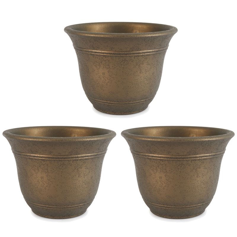 HC Companies Sierra 10 Inch Self Watering Round Plastic Flower Garden Planter Pot Container for Gardening Purposes, Celtic Bronze (3 Pack), 1 of 7