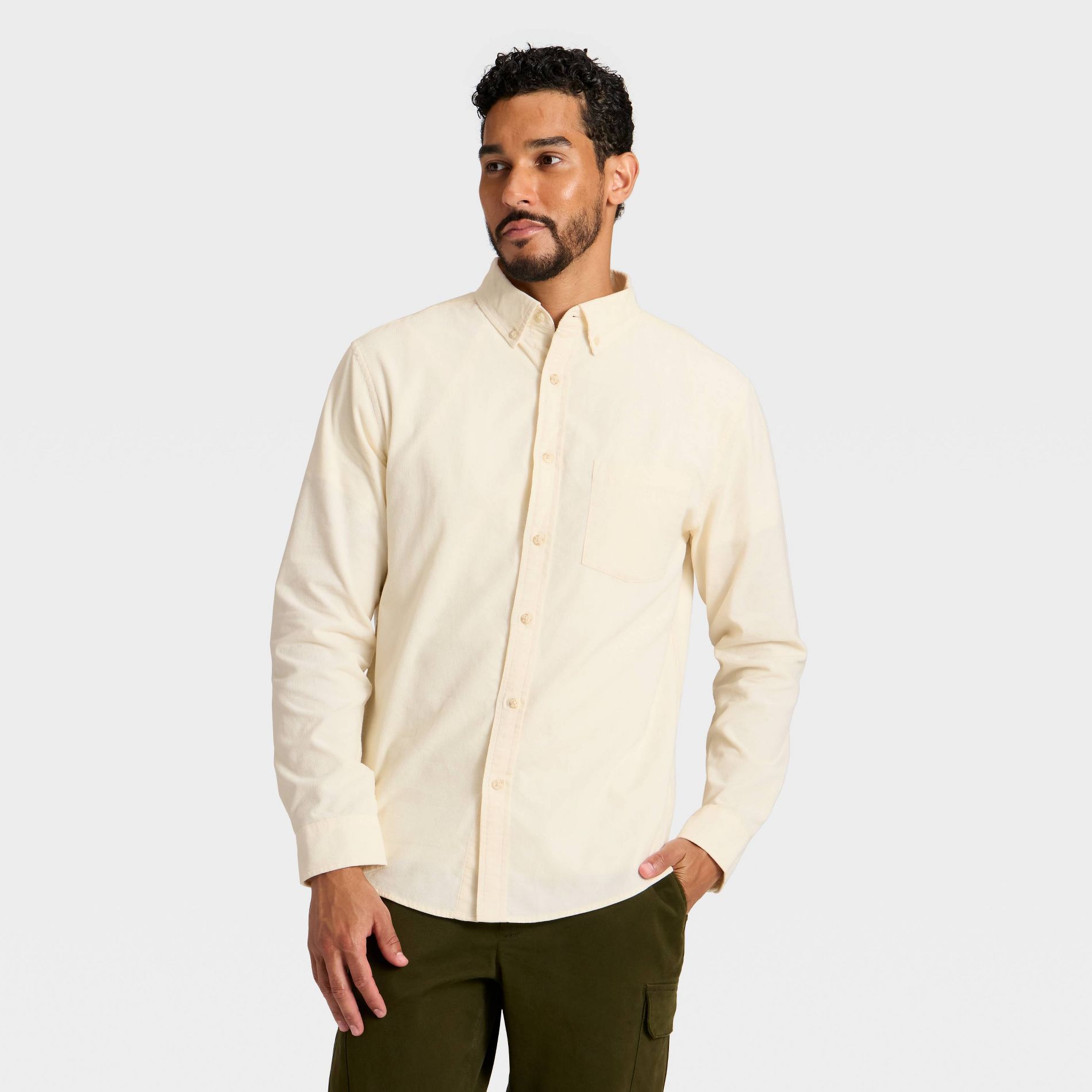 Men's Long Sleeve Corduroy Button-Down Shirt - Goodfellow & Co™ Off-White