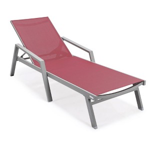 LeisureMod Marlin Patio Sling Chaise Lounge Chair With Arms in Grey Aluminum, Black - 1 of 4