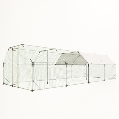 Large Metal Chicken Coop, Walk-in Chicken Run, Poultry Cage With Waterproof Cover For Duck, Rabbit, Hen House Enclosure Pen For Yard, Farm, Backyard