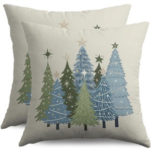 Christmas Pillow Covers 18X18 Set of 2, Sage Green Blue Xmas Tree Winter Holiday Theme Print - 1 of 4