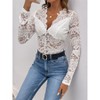 Womens Lace Long Sleeve Little Stretch Bodysuit V Neck Sheer Mesh Cheeky Body Suit Lace Back Slim Fit Jumpsuits Stretch Hollowout Leotard - 3 of 4