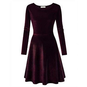 Coolmee Women's Velvet Cocktail Dress Winter Christmas Holiday Dress Long Sleeves Party Formal Dress - 1 of 4