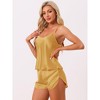 cheibear Women's Silky Satin Adjustable Straps Cami Top and Shorts Pajamas Sets - 3 of 4