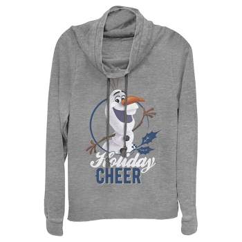 Juniors Womens Frozen Olaf Holiday Cheer Cowl Neck Sweatshirt