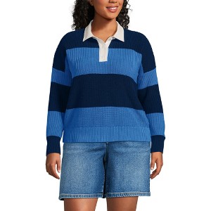 Lands' End Women's Drifter Rugby with Woven Collar Sweater - 1 of 3