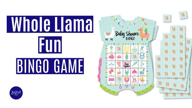 Big Dot of Happiness Whole Llama Fun - Picture Bingo Cards and Markers - Llama Fiesta Baby Shower Shaped Bingo Game - Set of 18, 2 of 7, play video