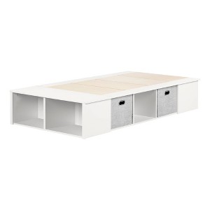 Twin Flexible Platform Kids' Bed with baskets   Pure White  - South Shore - 1 of 4