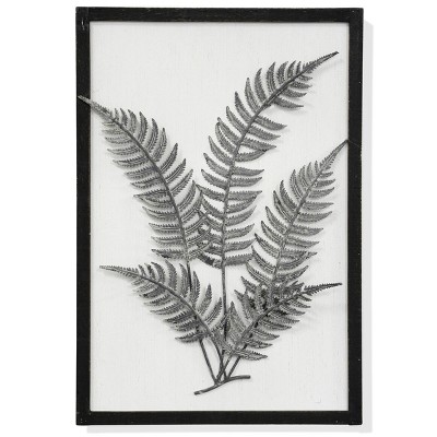 Metal Raka Shadow Foliage II Galvanized Washed Fauna Unframed Wall Canvas White/Black - StyleCraft