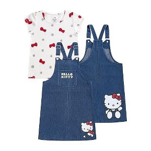Hello Kitty Sanrio Girls Adjustable Jumper Denim Dress with Shirt Set for Toddler and Big Kids - 1 of 4