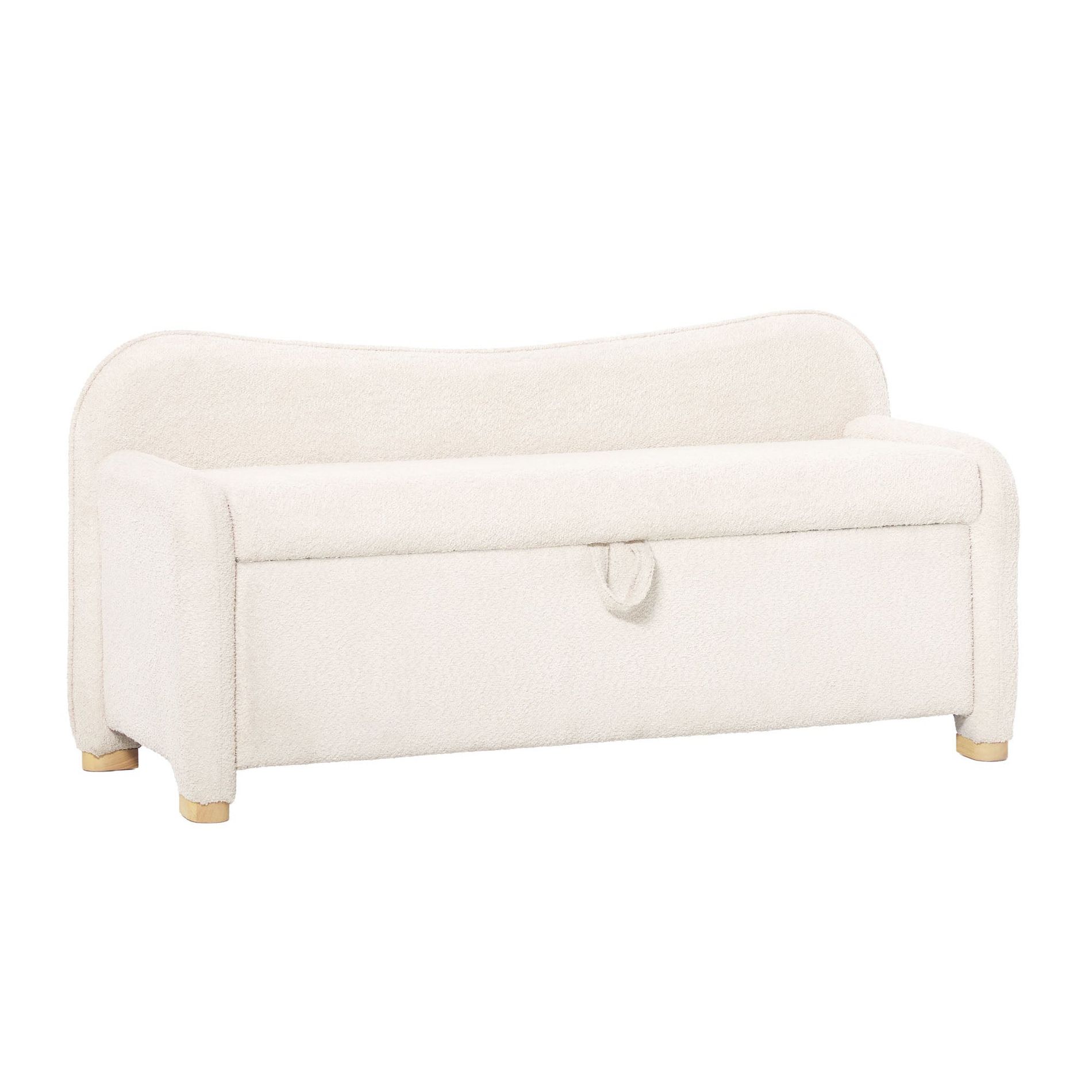 Modern Curved Upholstered Storage Bench Ivory Boucle