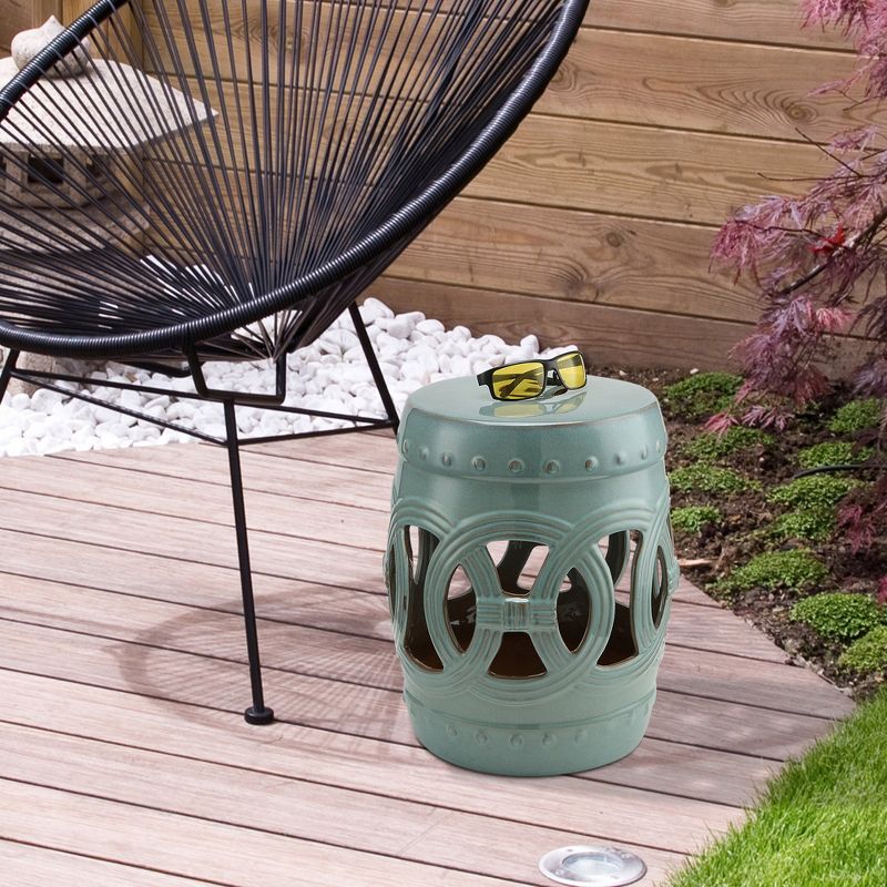 Outsunny 14" x 17" Ceramic Side Table Garden Stool with Knotted Ring Design & Glazed Strong Materials, 3 of 9