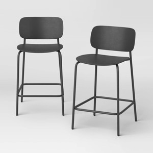2pk 24" Molded Plastic with Metal Base Counter Height Barstool Black - Room Essentials™ - 1 of 4