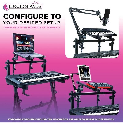 Adjustable Black Steel 2-Tier Keyboard Stand Attachment with Safety Straps