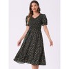 INSPIRE CHIC Women's Floral Smocked Puff Short Sleeves V Neck Ruffled Hem Midi Dress - 4 of 4