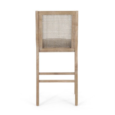 Charcoal and Natural Wood Cane Upholstered Barstools, Set of 2