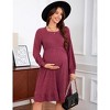 Maternity Sweater Dress Square Neck Lantern Long Sleeve Ribbed Knit Baby Shower Dress Photoshoot - 3 of 4