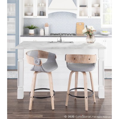 Elisa 18.75'' Gray and Gold Mid Century Modern Swivel Counter Stool