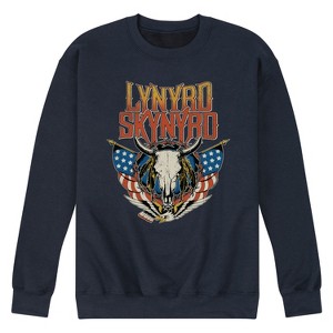 Men's - Lynyrd Skynyrd - Patriotic Steer Skull with USA Flags Graphic Fleece Sweatshirt - 1 of 4